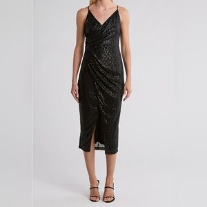 Area Stars Black Sequin Sleeveless Midi Dress, Women's Size Large